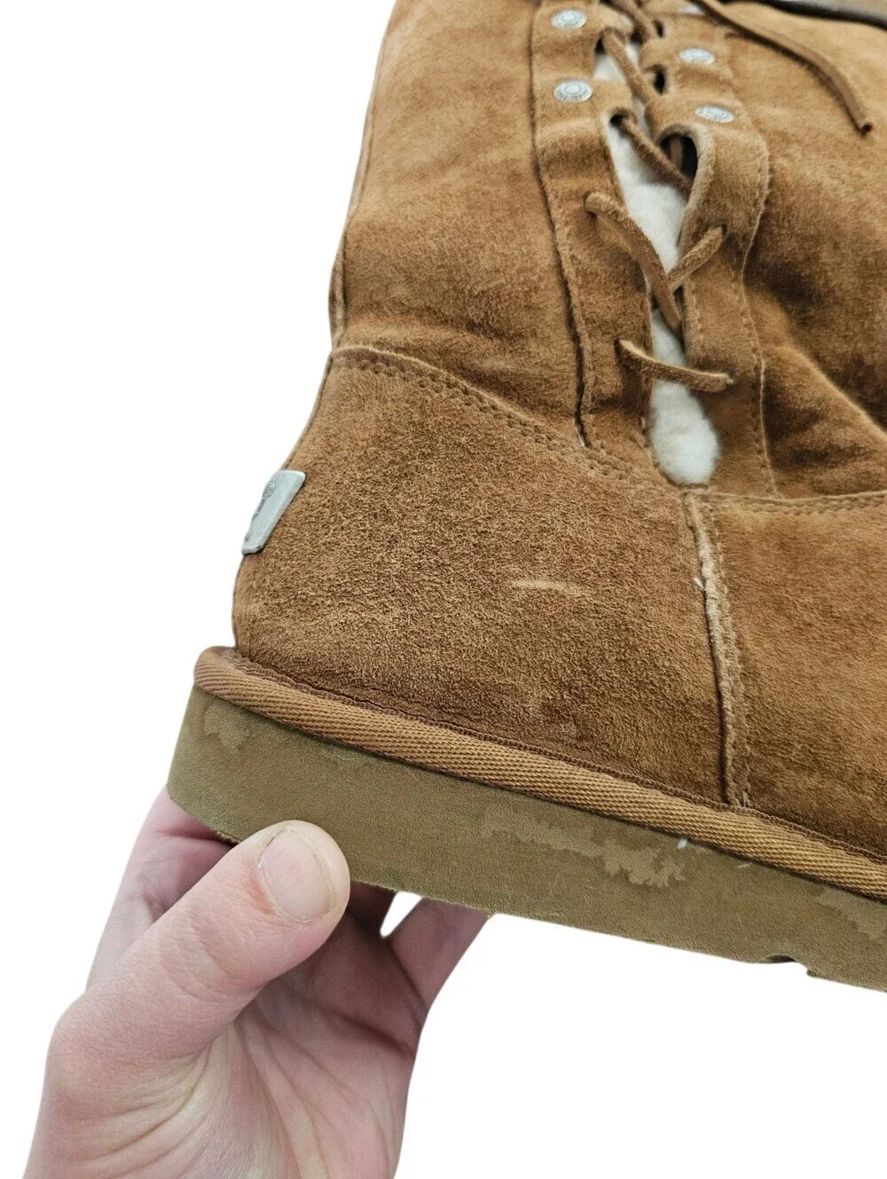 UGG Chestnut Suede Lace-Up Fur Cuff Mid-Calf Boots Size 8